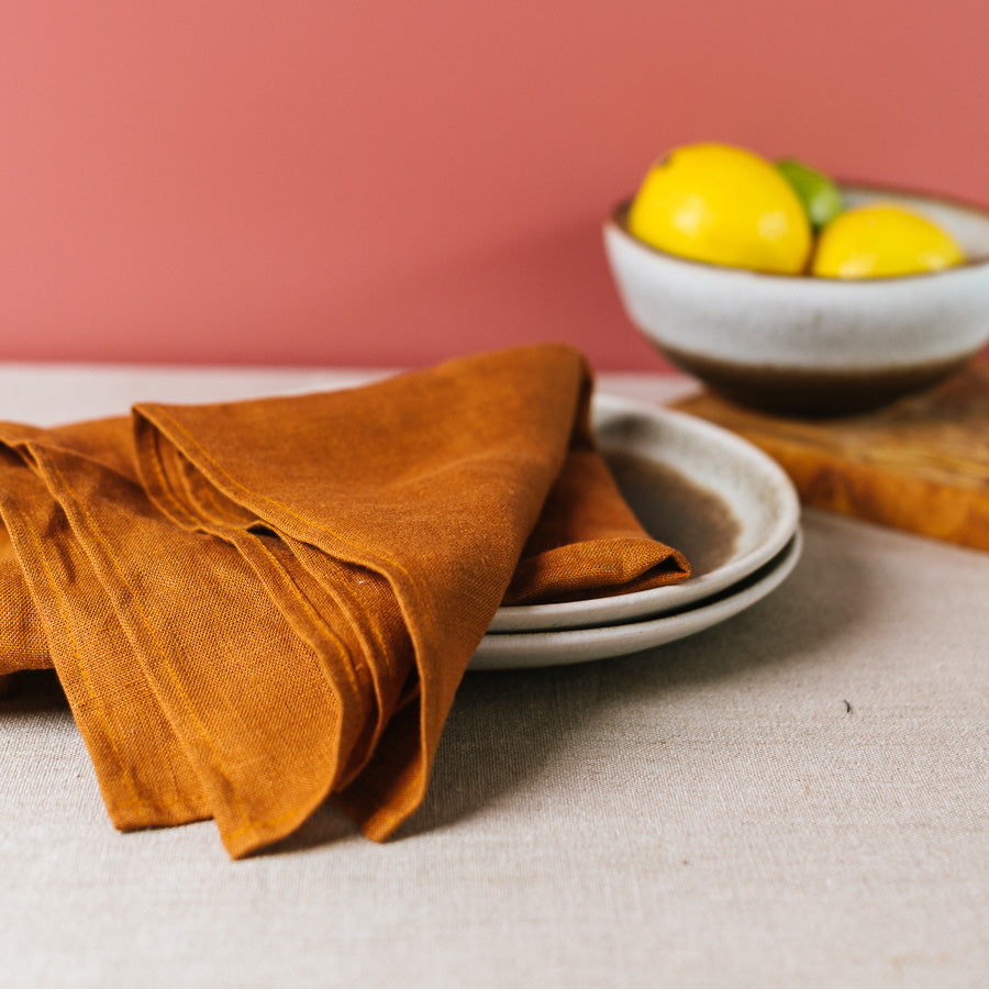 torchon en lin rouille